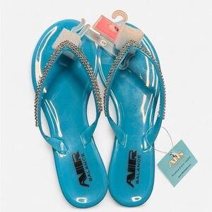 Air Balance Shiny Blue Sandals with Rhinestone Accents